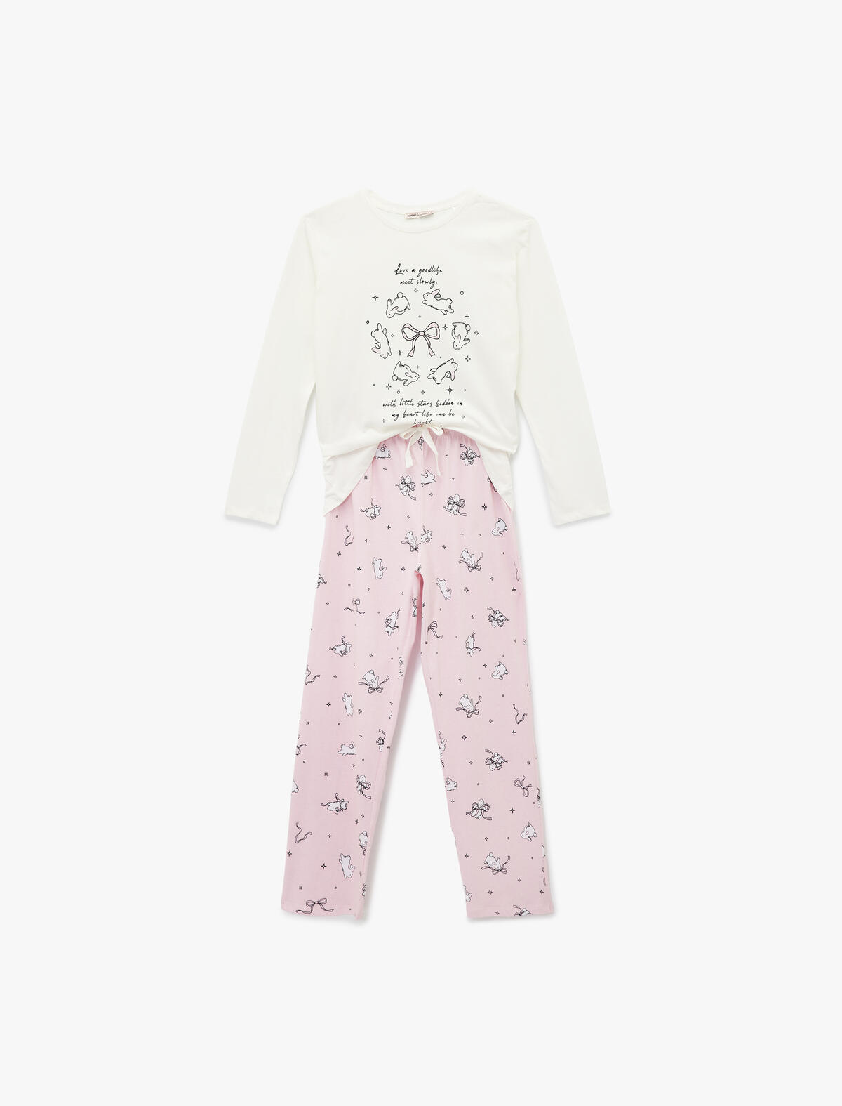 Koton Pijama Takımı 6WLK40148MK Ekru Desenli Koton Pijama Takımı 6WLK40148MK Ekru Desenli