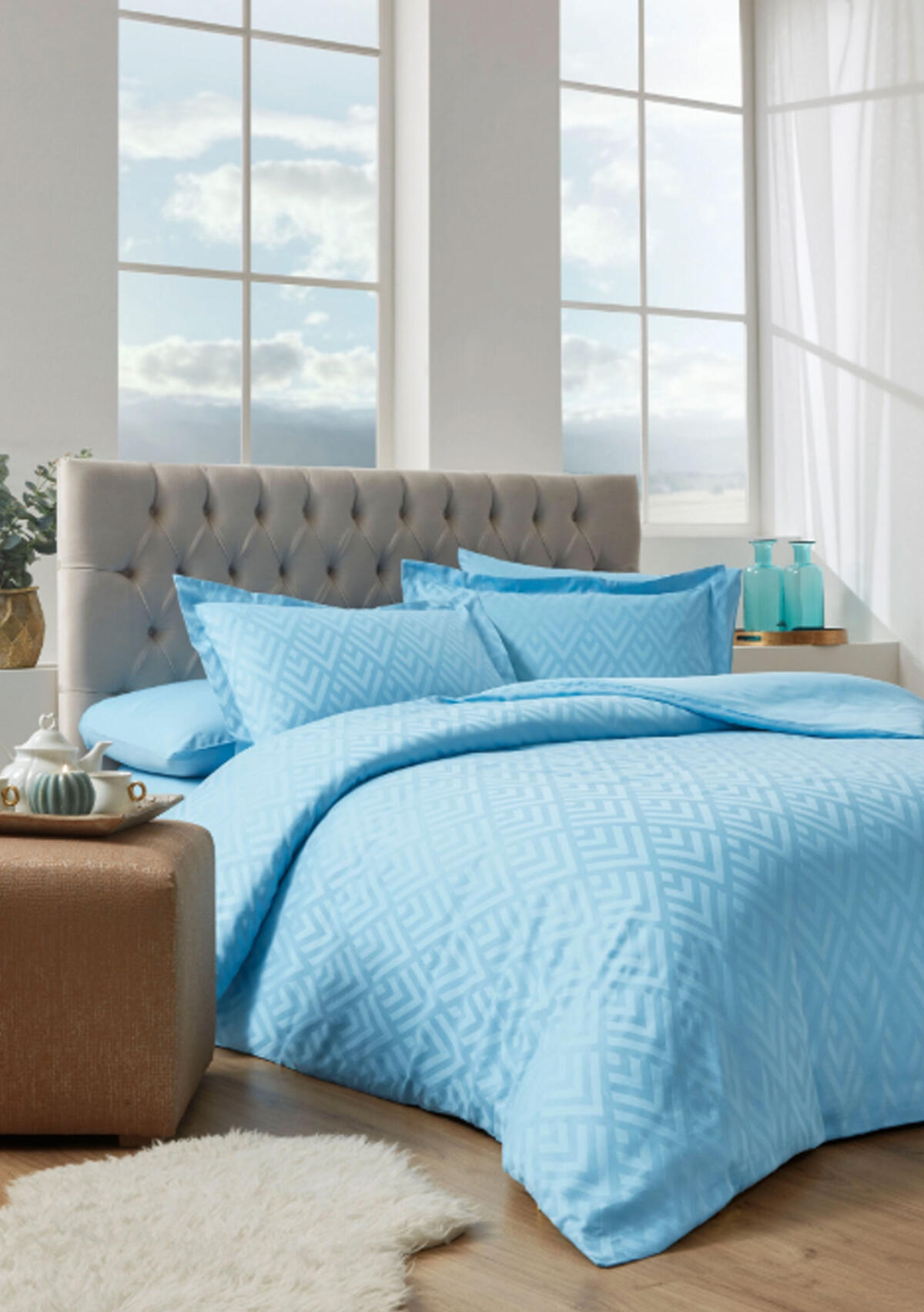 Özdilek Nt Çk Saten Jakarlı Ornament Aqua