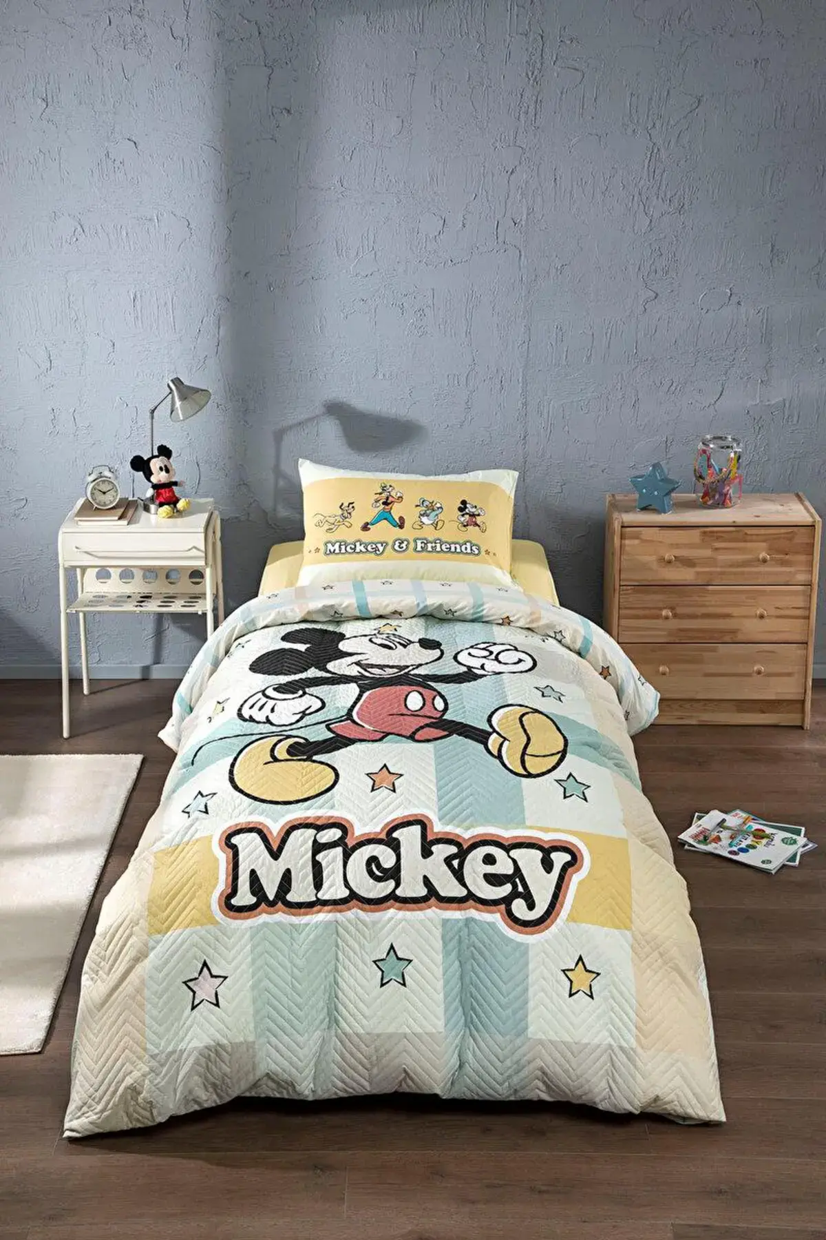 Özdilek Nevresim Takımı Tek Kişilik Kapitone Lisanslı Mickey Mouse Sarı