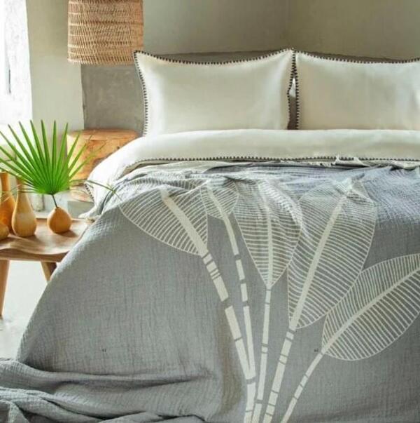 Apricitas Home Yatak Örtüsü Seti Çift Kişilik Nakışlı MUyku Setilın June Gri