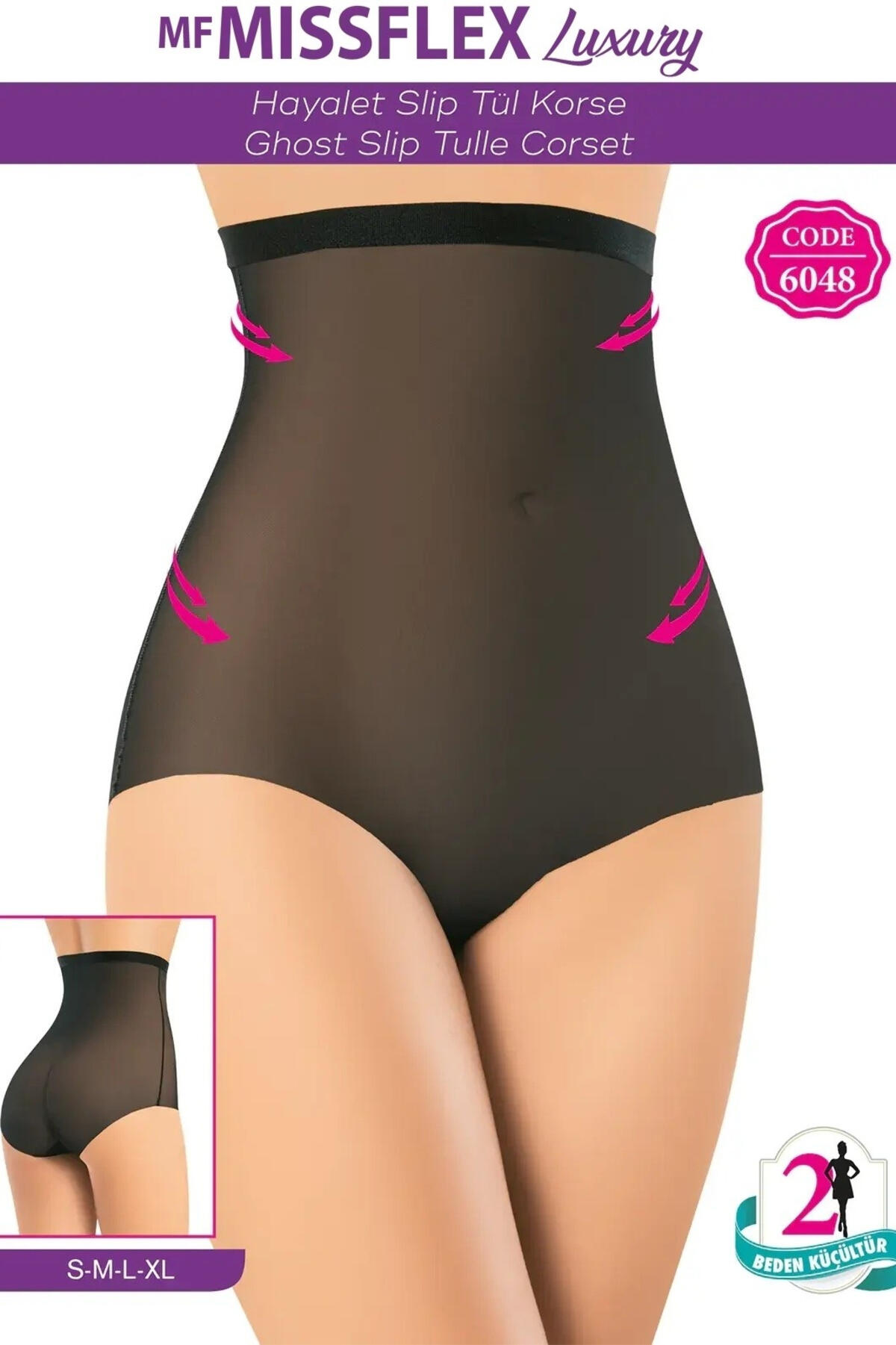 Miss Flex Hayalet Tül Slip Korse 6048 Siyah