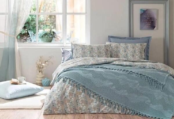 Özdilek Pikeli Nevresim Takımı Çift Kişilik Leaves Mavi