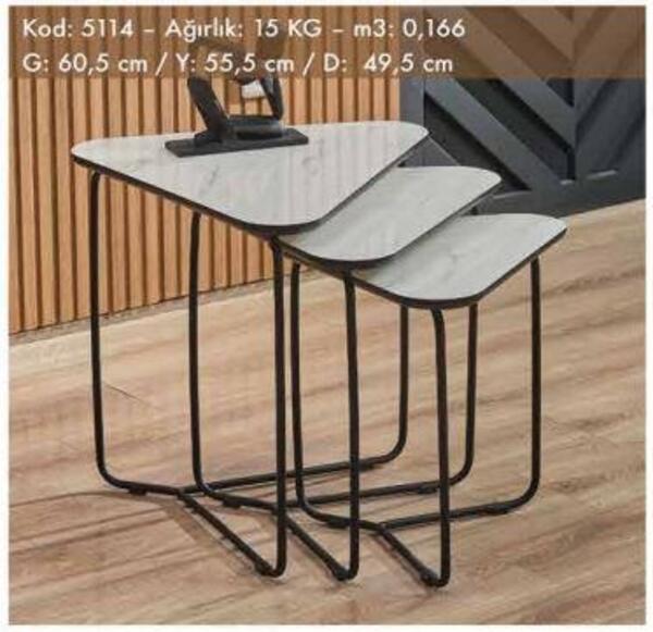 Omarat Zigon Sehpa Üçgen Beyaz Mermer 5114