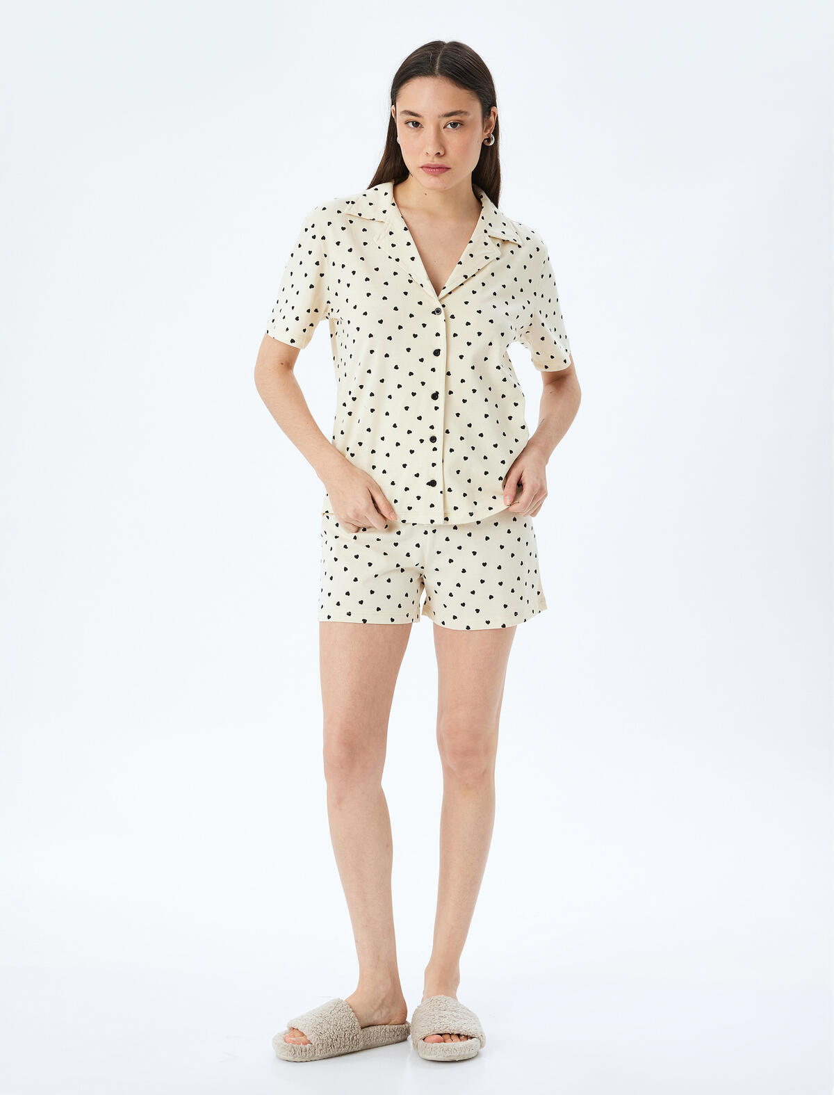 Koton Pijama Takımı 5SLK40049MK Ekru Desenli