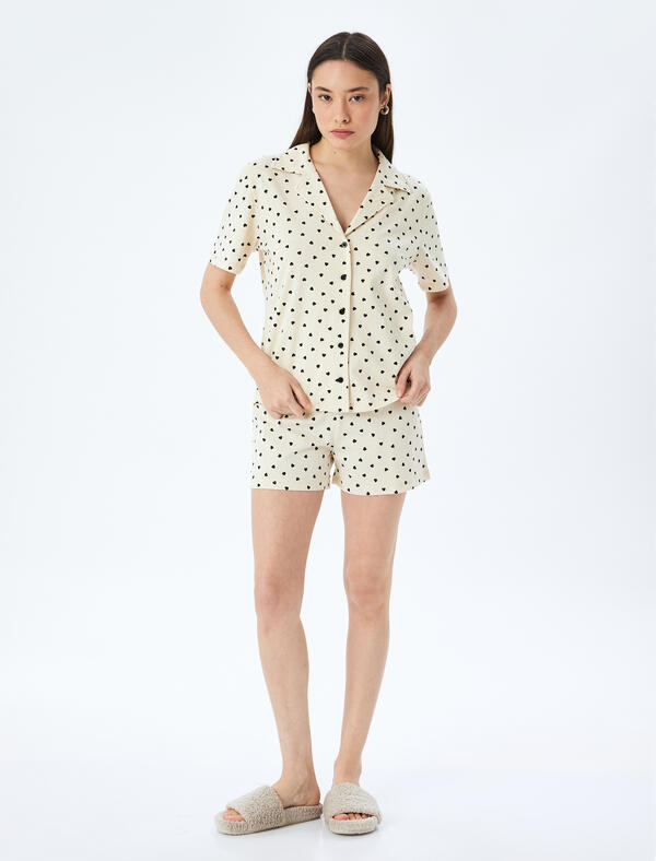 Koton Pijama Takımı 5SLK40049MK Ekru Desenli