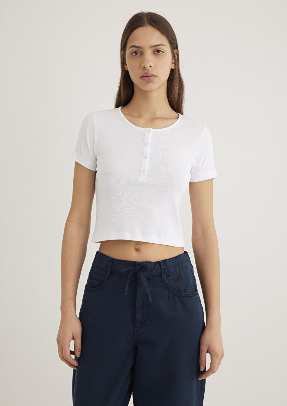 Mavi Tişört Crop M1611639-620 Beyaz