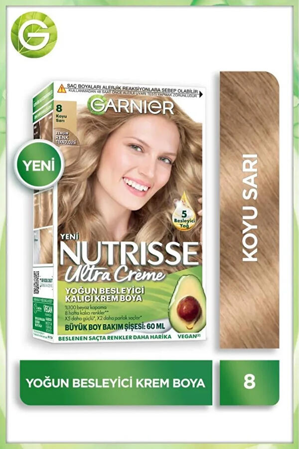 Garnier Saç Boyası Nutrisse Ultra Creme No:8 Koyu Sarı