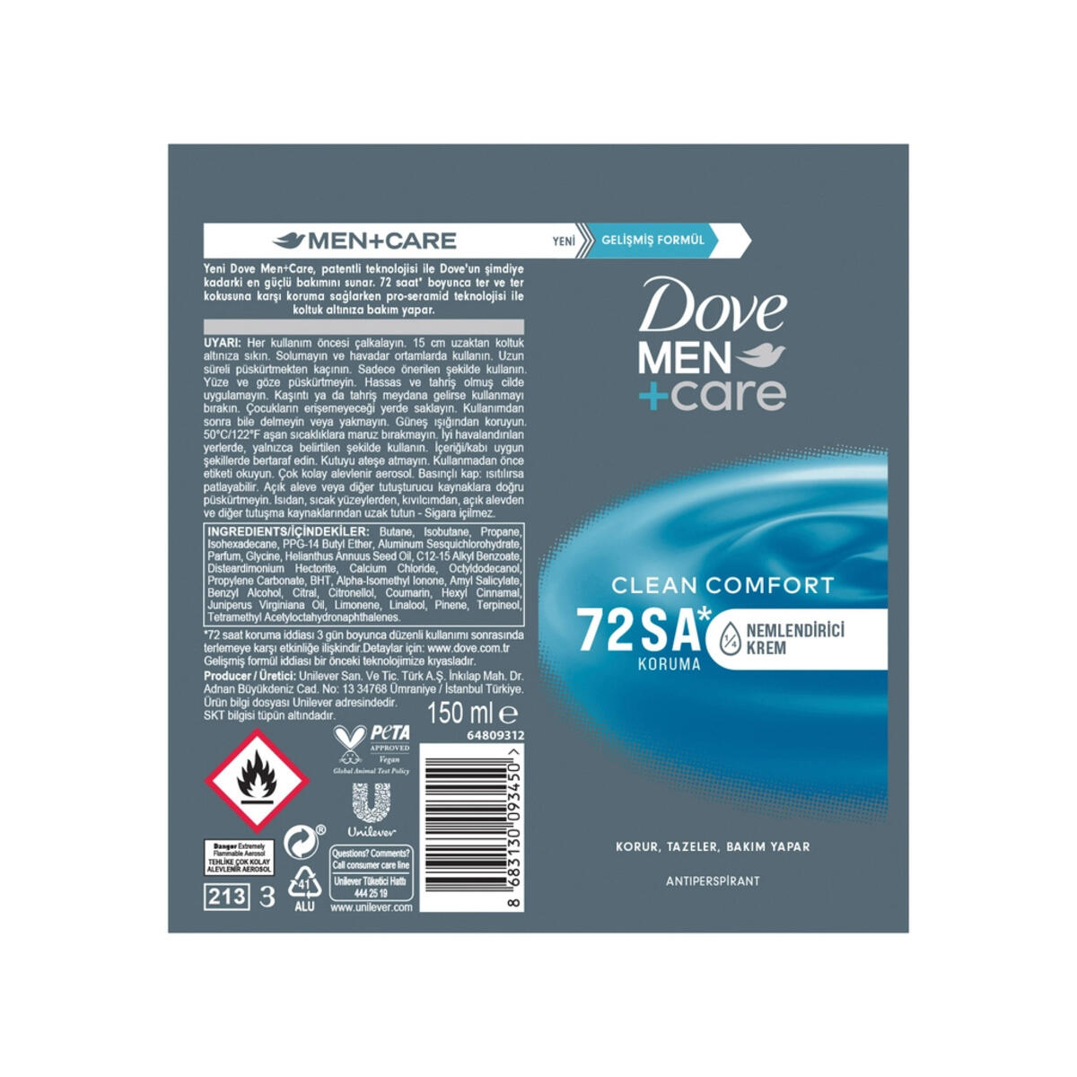 Dove Men Deodorant Care Clean Comfort 150Ml