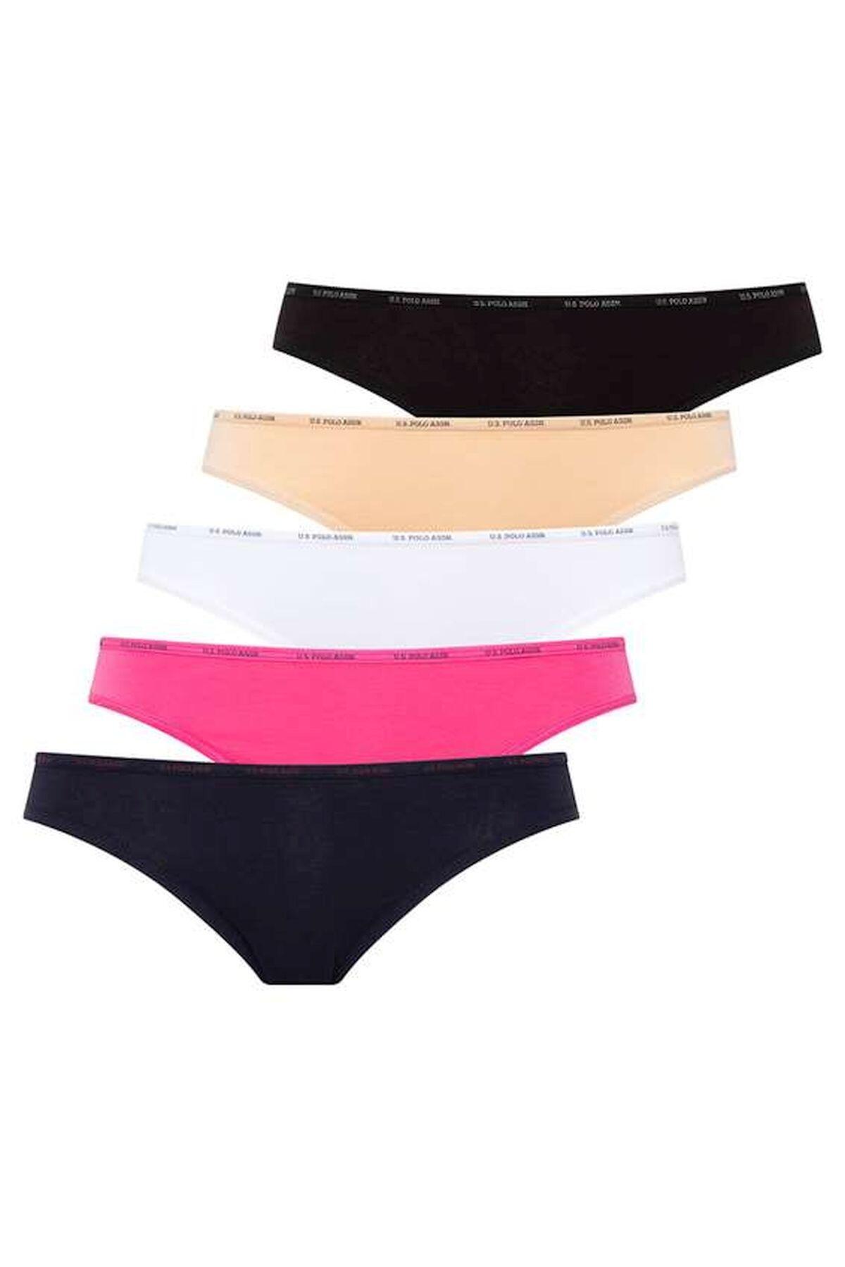 U.S Polo Assn. Kadın Slip 5Li 67001 Siyah-Ten-Beyaz-Fuşya-Lacivert
