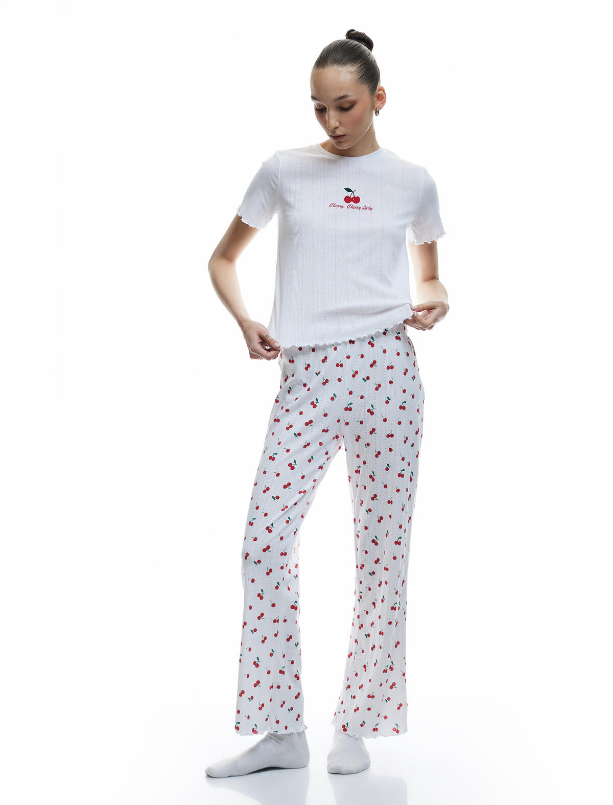 Koton Pijama Takımı 5SLK40137MK Kırmızı Desenli