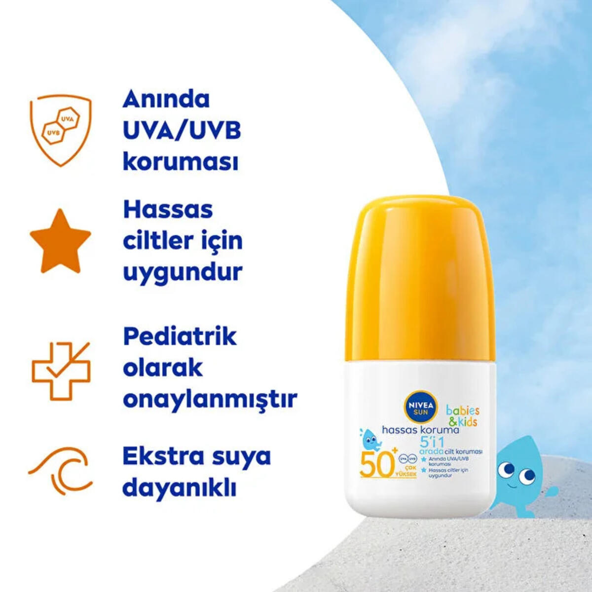 Nivea Sun Kids Roll-on Hassas Koruma Güneş Koruyucu SPF50 50Ml