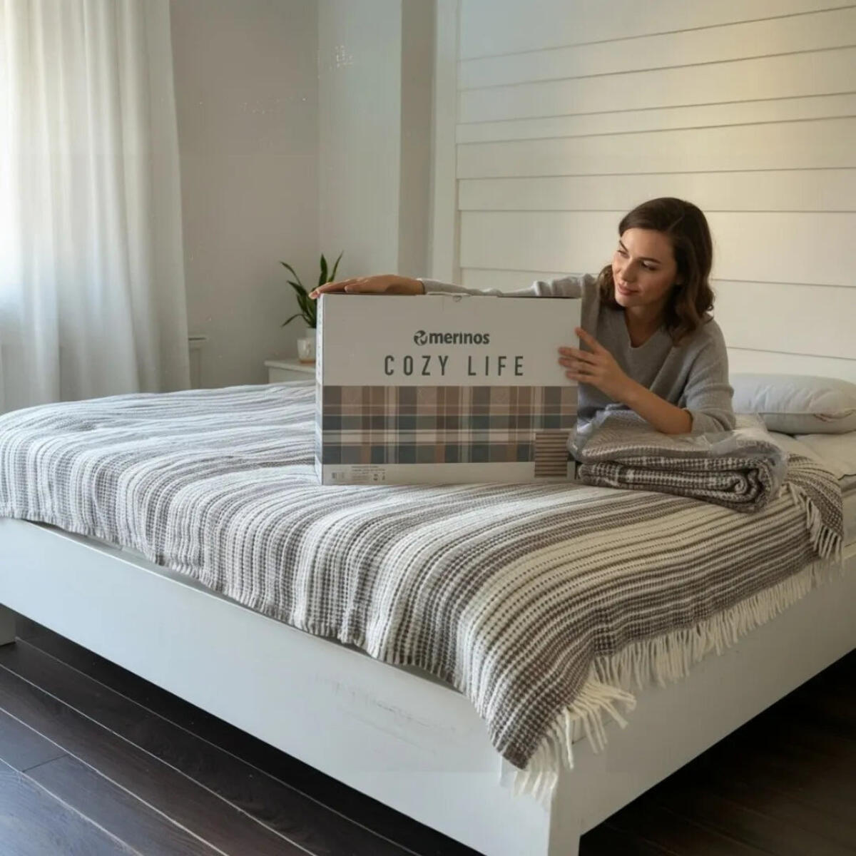 Merinos Battaniye 180*220 Pamuklu Skoç Cozy Zeta Bej