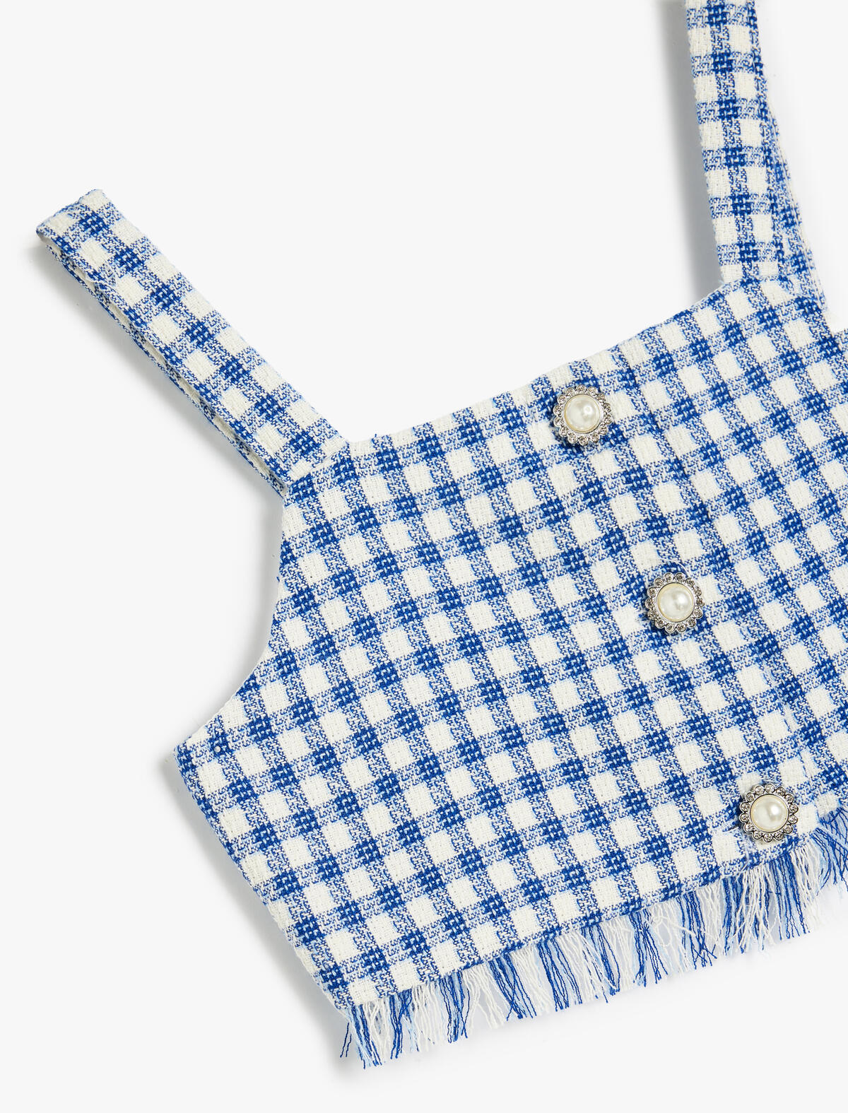 Koton Bluz Crop Kız Çocuk 5SKG60036AW Lacivert Ekoseli