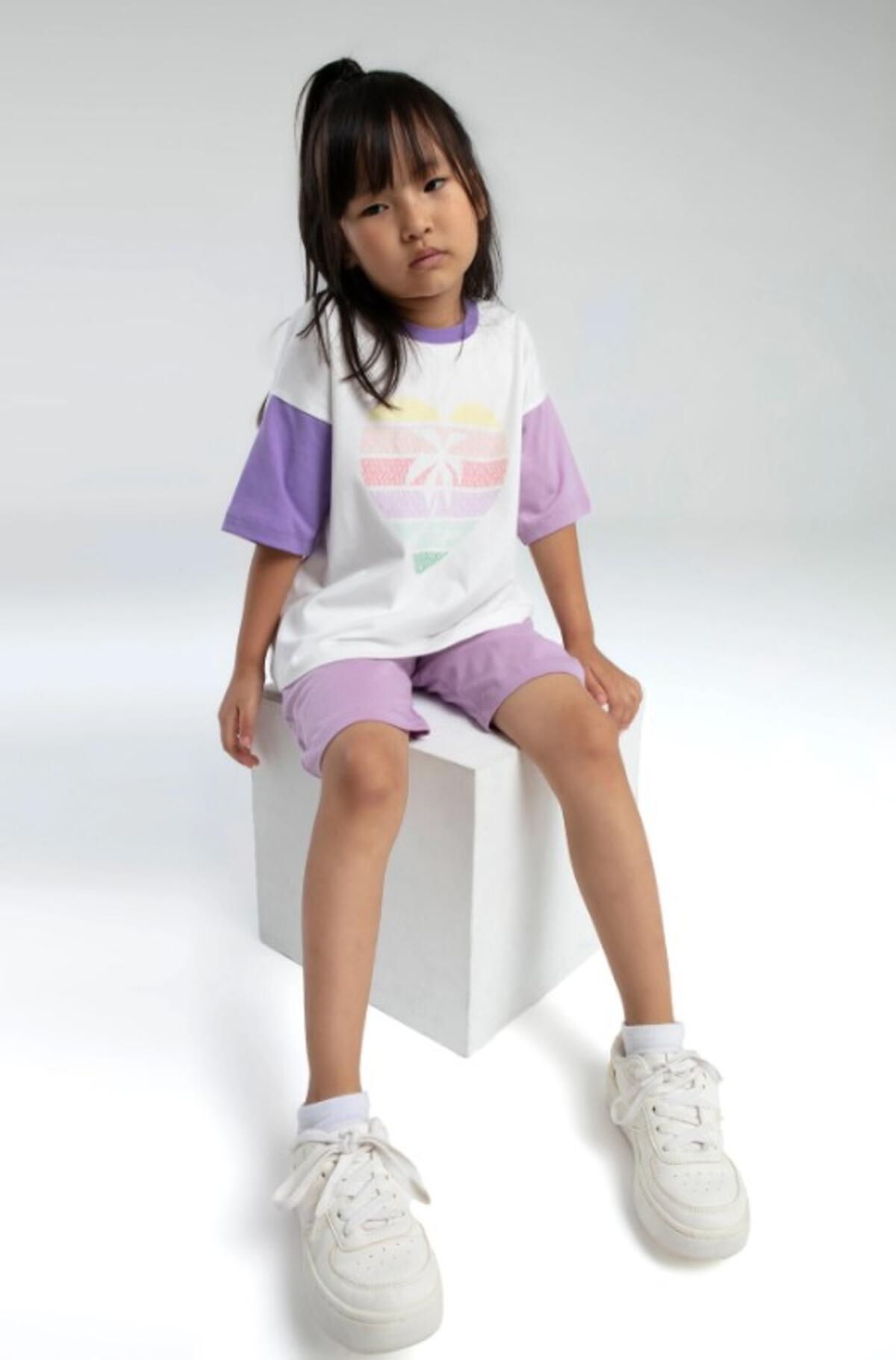 RolyPoly Bermuda Takım Kız Çocuk RP3599-2 Beyaz-K.Lila