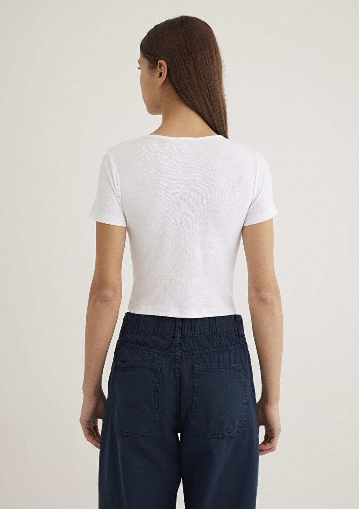 Mavi Tişört Crop M1611639-620 Beyaz