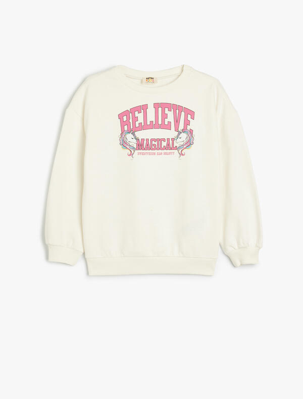 Koton Sweatshirt Kız Çocuk 5WKG10254AK Ekru