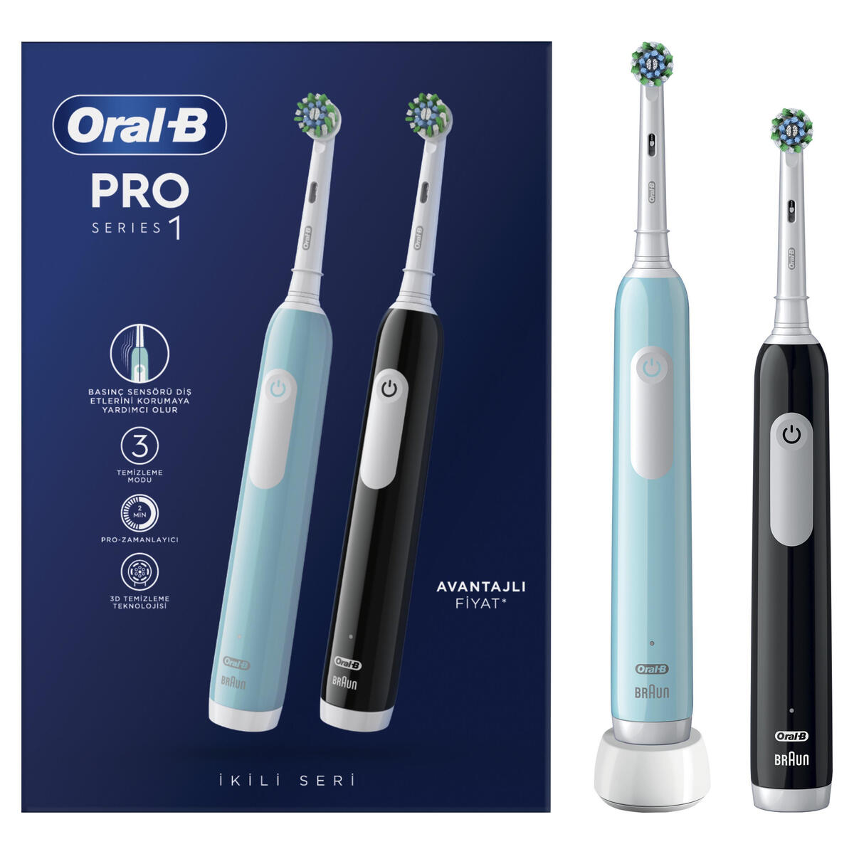 Oral-B Şarjlı Diş Fırçası Pro Series 1 İkili Paket Mavi-Siyah