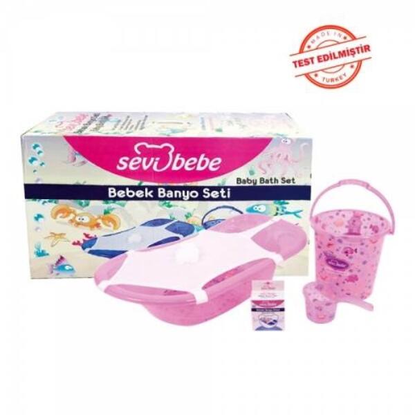 Sevi Banyo Seti 5Li Desenli Beyaz Şeffaf Pembe 137-2