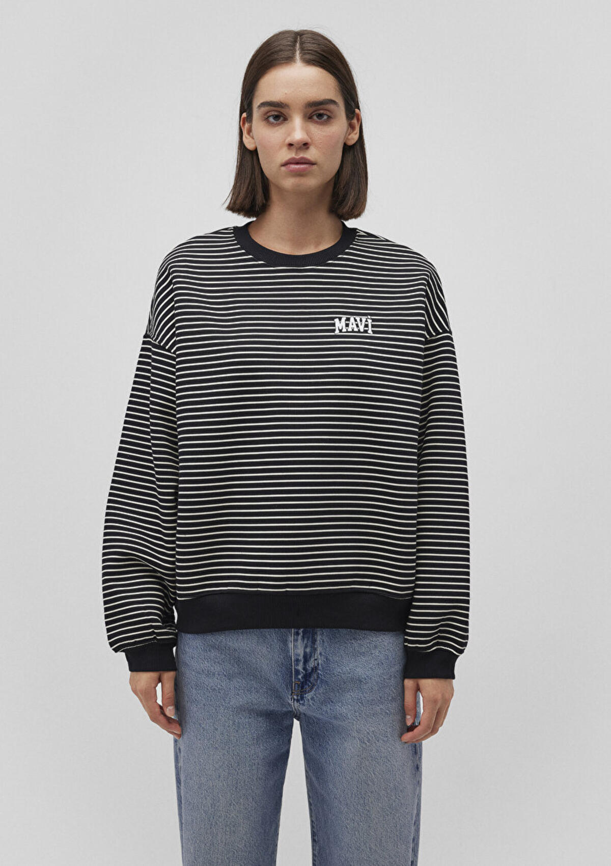 Mavi Sweatshirt M1S10100-85143 Siyah Çizgili