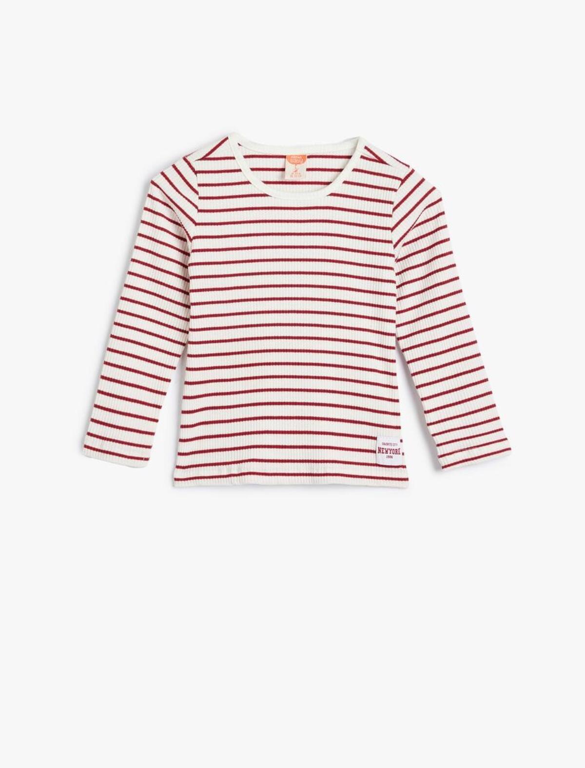 Koton Tişört Kız Bebek 5WMG10126AK Bordo Çizgili