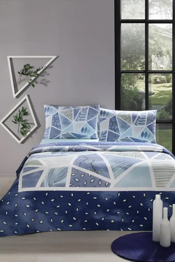 Özdilek Pike Takımı Çift Kişilik Ranforce Patch Natural Mavi