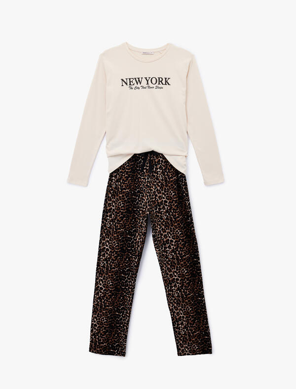 Koton Pijama Takımı 6WLK40150MK Kahverengi Desenli