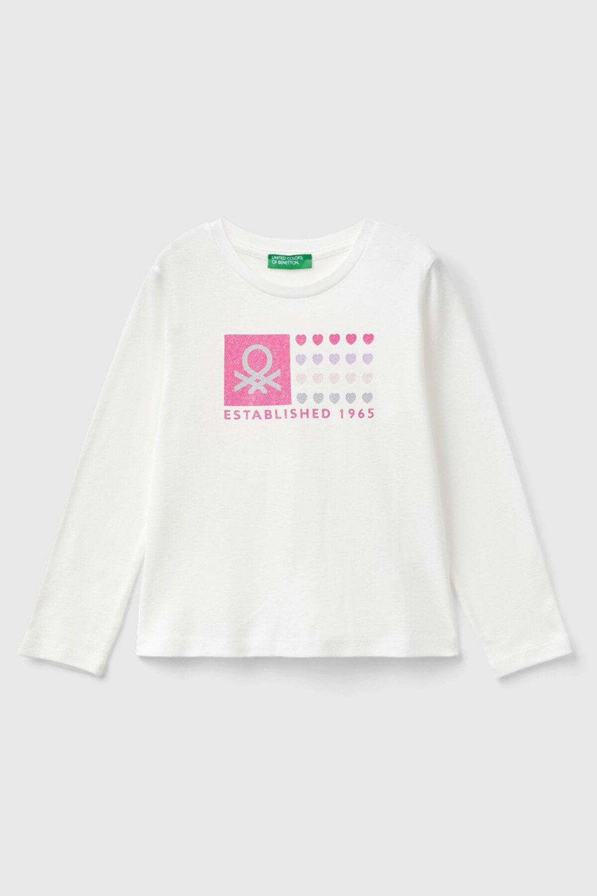 Benetton Uzun Tişört Kız Bebek 3I9WG10F7 Beyaz