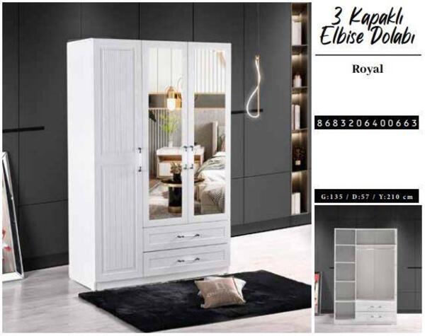 Chancolye Elbise Dolabı 3 Kapaklı Royal
