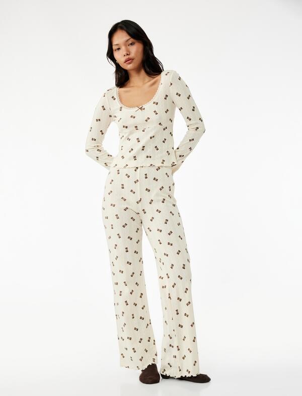 Koton Pijama Takımı 6WLK40099MK Ekru Desenli