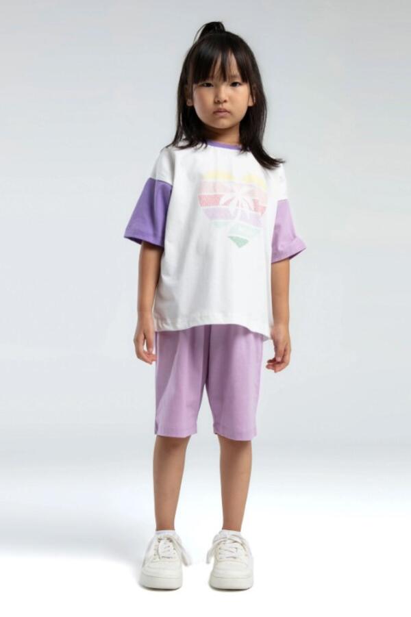 RolyPoly Bermuda Takım Kız Çocuk RP3599-2 Beyaz-K.Lila