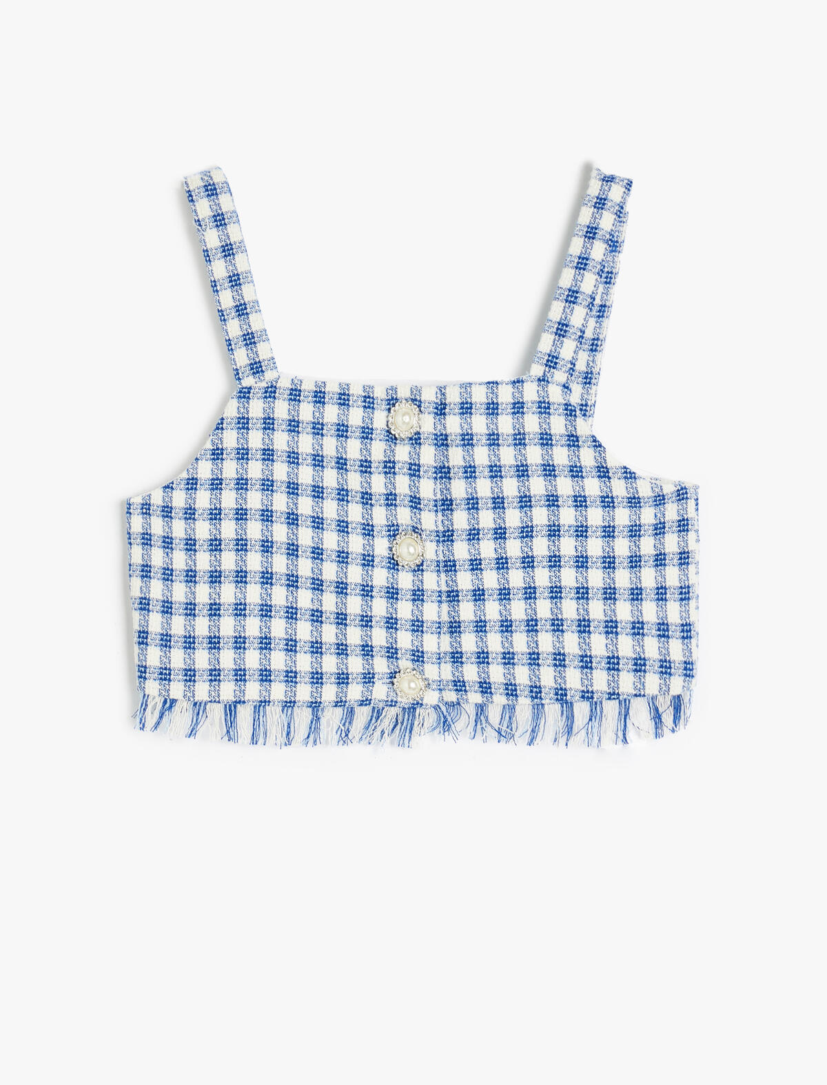 Koton Bluz Crop Kız Çocuk 5SKG60036AW Lacivert Ekoseli