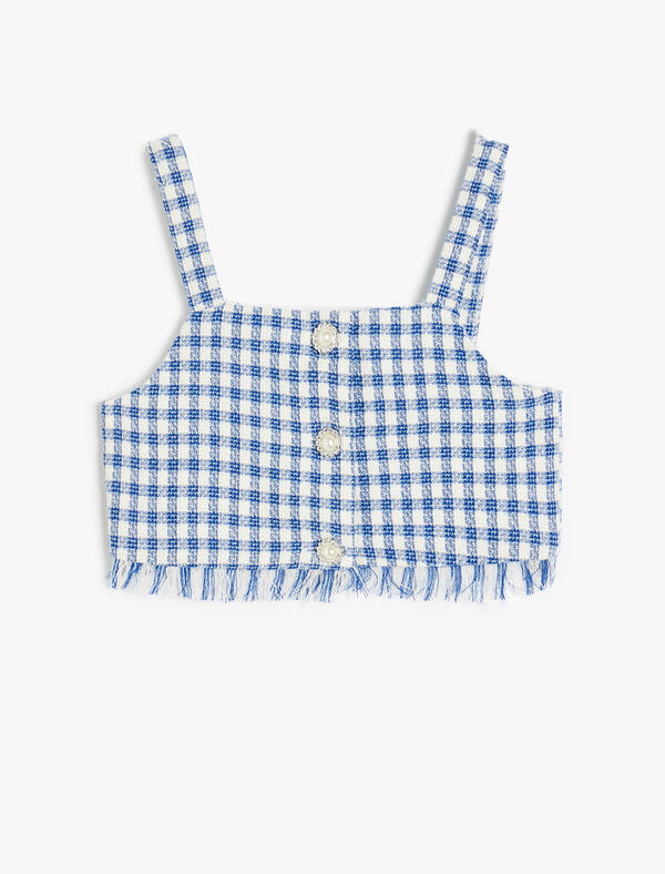Koton Bluz Crop Kız Çocuk 5SKG60036AW Lacivert Ekoseli