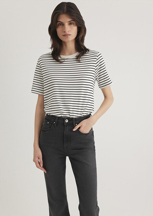 Mavi Tişört M1611653-85143 Siyah Çizgili