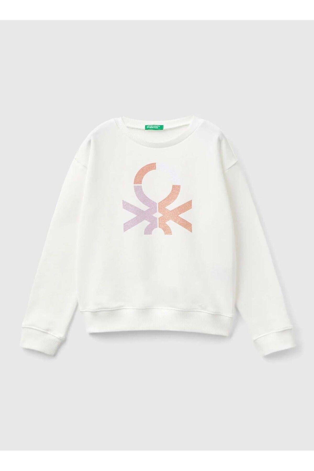 Benetton Sweatshirt Kız Çocuk 3J68C10L8 Beyaz