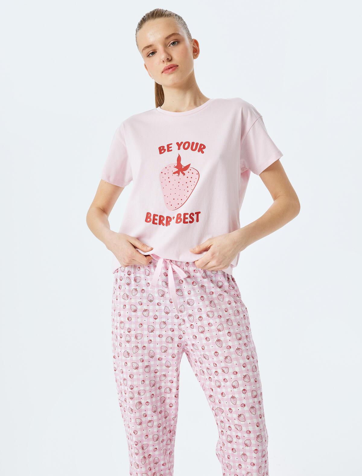 Koton Pijama Takımı 5SLK40052MK Pembe Desenli
