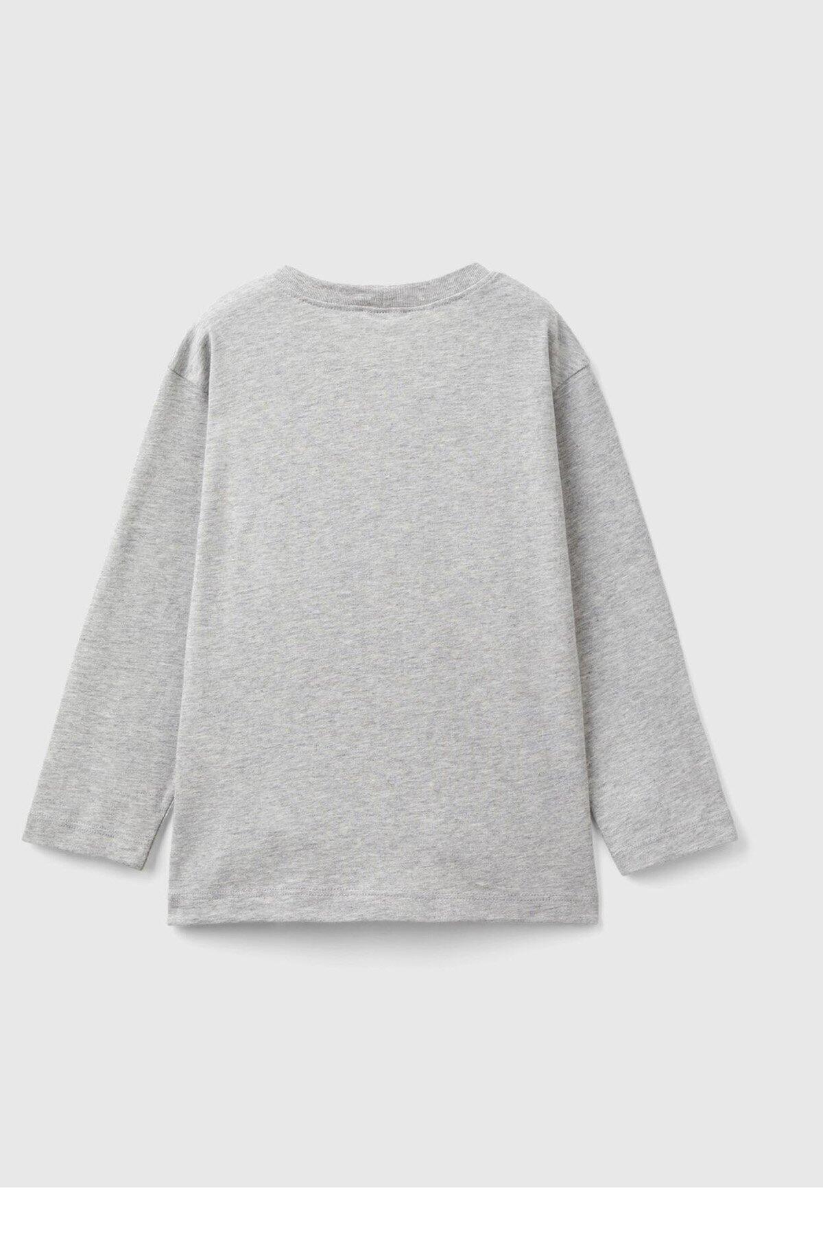 Benetton Uzun Tişört Erkek Bebek 3I1XG10FL Gri Melanj