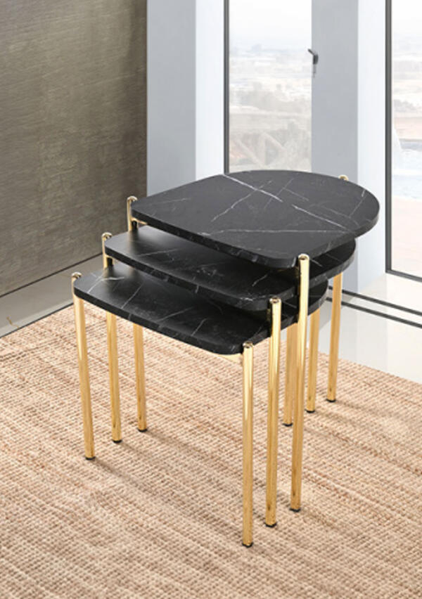 Güneş Zigon Sehpa Milas Siyah Mermer & Gold Ayak 393